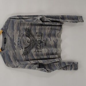 Zutter Freebird Oversized Small Graphic Logo Mineral Washed Camo Cropped Top